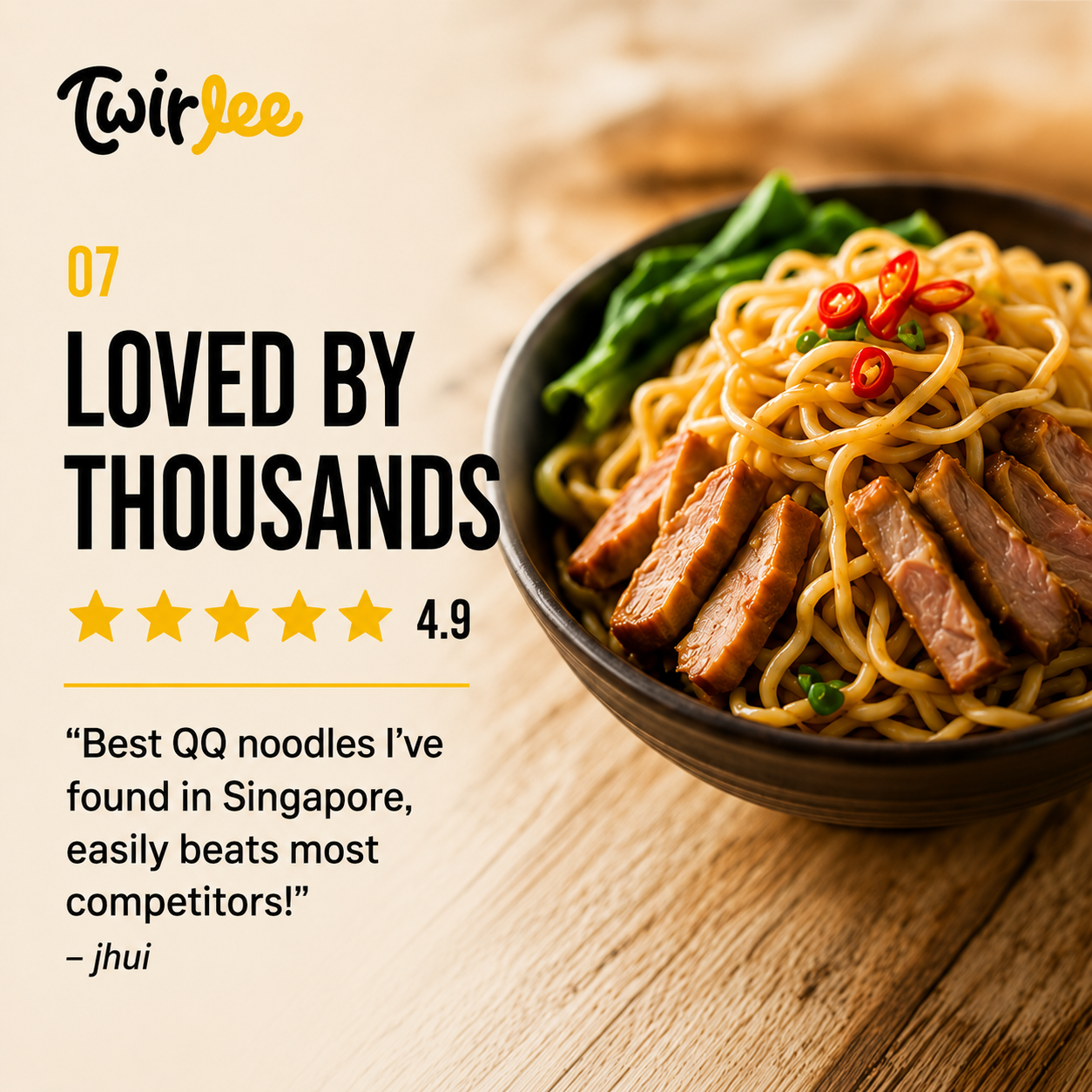 Twirlee QQ Noodles 16x90g (Fresh Noodles Made in Singapore No MSG No Preservatives)